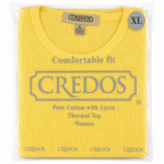 CREDOS Women's Yellow 100% Cotton Thermal Top – Soft Waffle Knit Long Sleeve Shirt (1 Piece)