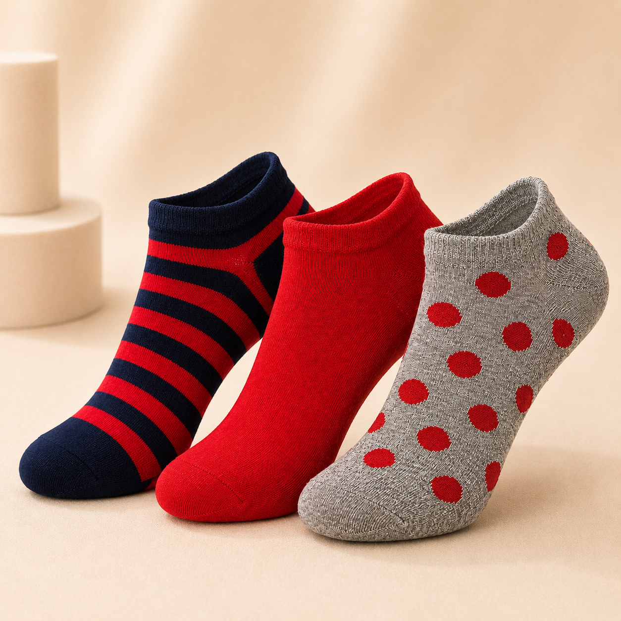 ankle-3-1 Women’s & Children’s Stripe & Polka Dot Ankle Socks – 3 Assorted Designs, 1 Dozen (12 Pairs) - Image 1