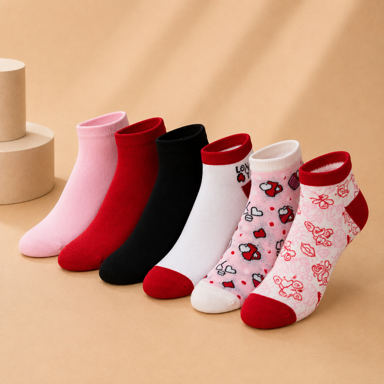 b-1 Women’s & Children’s Multicolor Geometric Ankle Socks – (10 Pairs) - Image 1