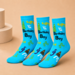 Women’s & Children’s Blue Geometric Crew Socks – 1 Dozen (12 Pairs)