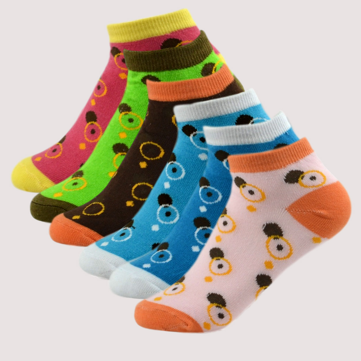 circles-007 Children's Circle Pattern Ankle Socks – 6 Assorted Colors – 1 Dozen (12 Pairs) - Image 1