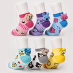 Children Spandex Animal Pom Pom Kids Socks – 6 Assorted Designs & Colors – 1 Dozen (12 Pairs)