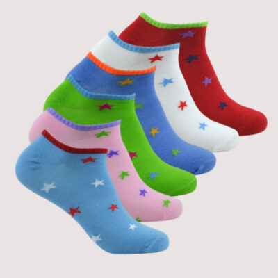 Children Colorful Stars Ankle Socks – 6 Assorted Colors – 1 Dozen (12 Pairs)