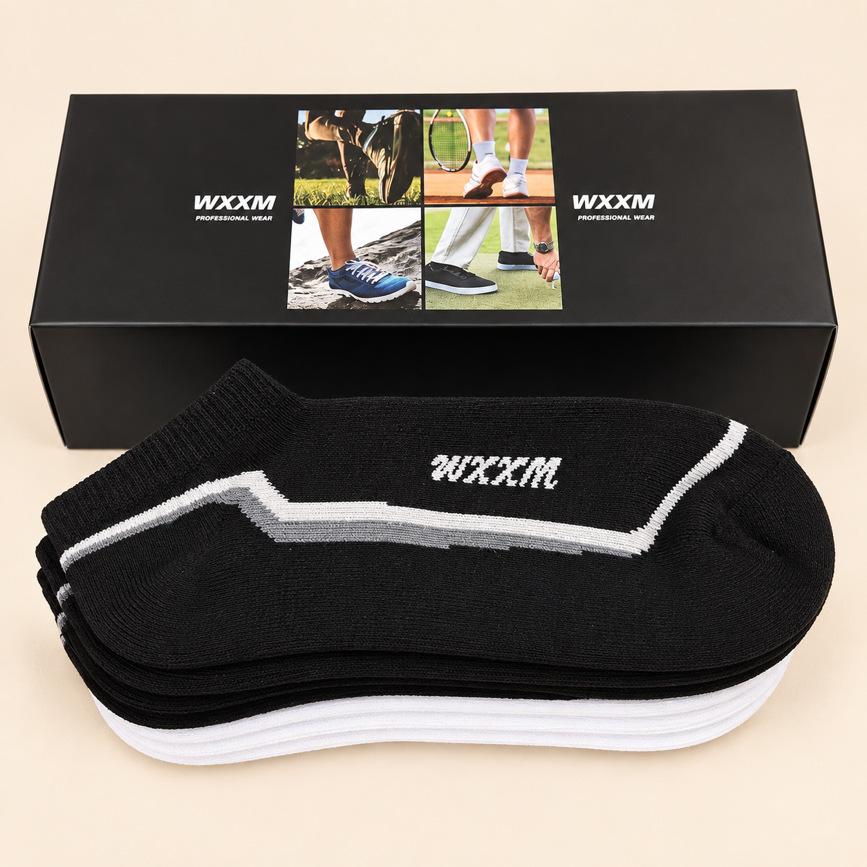 ChatGPT Image Sep 18, 2026, 01_11_54 PM WXXM Low Cut Athletic Socks – Black & White – 1 Dozen (12 Pairs) - Image 1