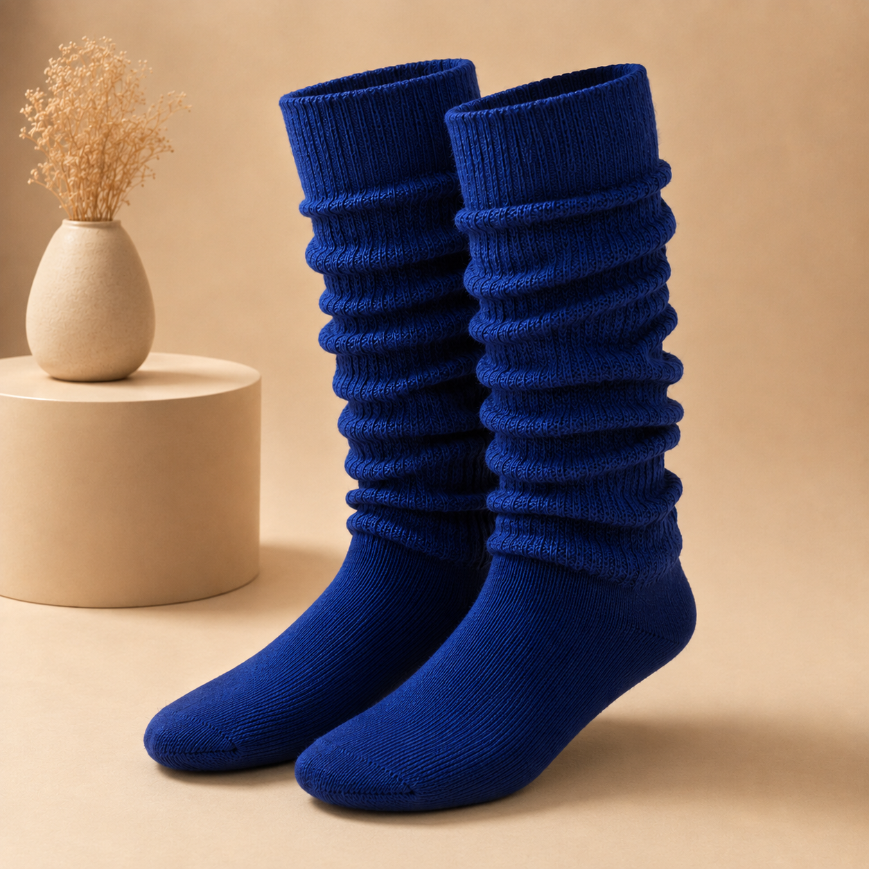 heavy slouch blue-2 Heavy Slouch Socks- Blue – Extra Long Scrunch Style – 1 Dozen (12 Pairs) - Image 1