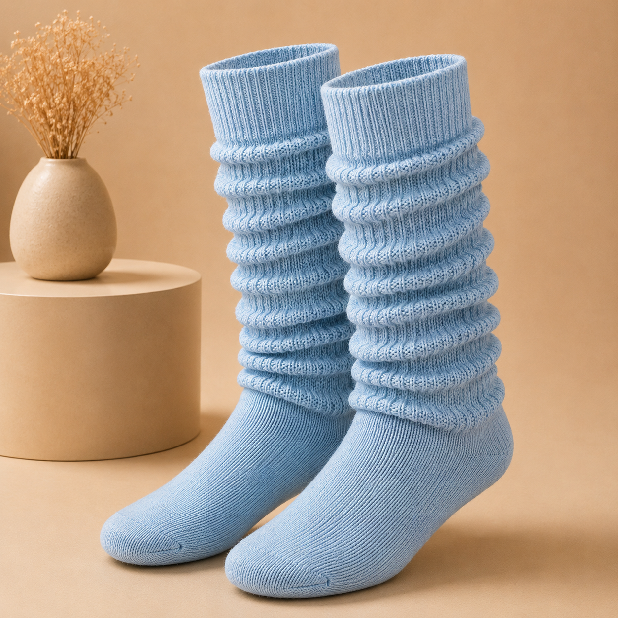 heavy slouch skyblue-1 Heavy Slouch Socks- Sky – Extra Long Scrunch Style – 1 Dozen (12 Pairs) - Image 1