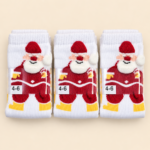 Santa Claus Pom Pom Kids Christmas Socks – White & Yellow – 1 Dozen (12 Pairs) - Image 3