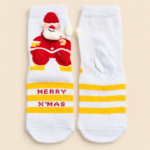 Santa Claus Pom Pom Kids Christmas Socks – White & Yellow – 1 Dozen (12 Pairs) - Image 4