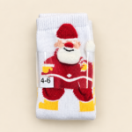 Santa Claus Pom Pom Kids Christmas Socks – White & Yellow – 1 Dozen (12 Pairs) - Image 5